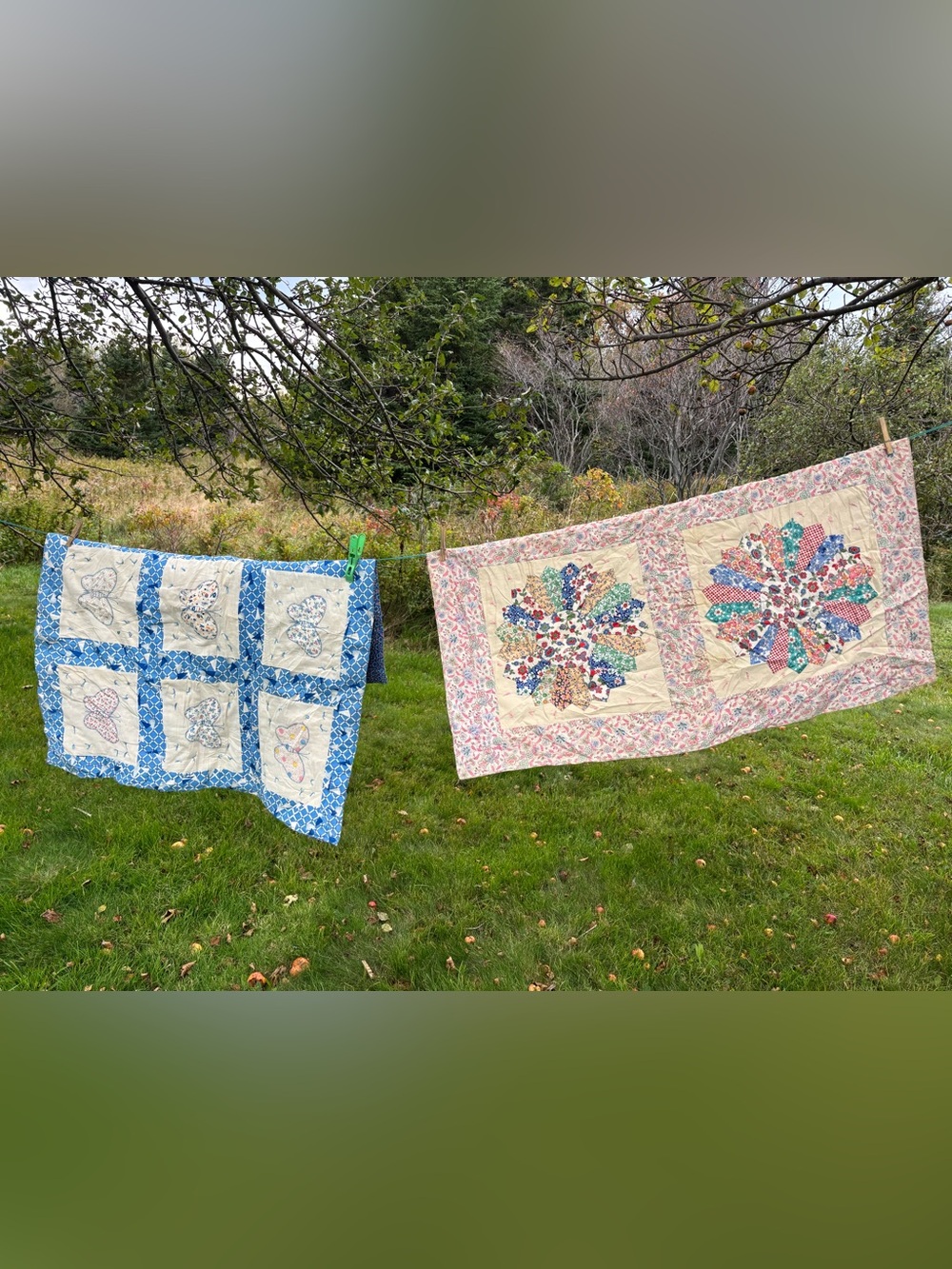 Handmade Floral Patchwork Quilt -crib size or small throw